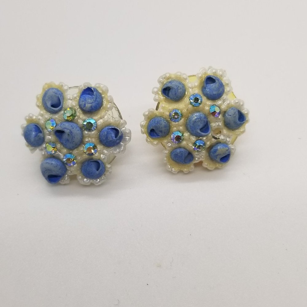 Vintage Rhinestone & Faux Shell Snowflake Clip-on Earrings